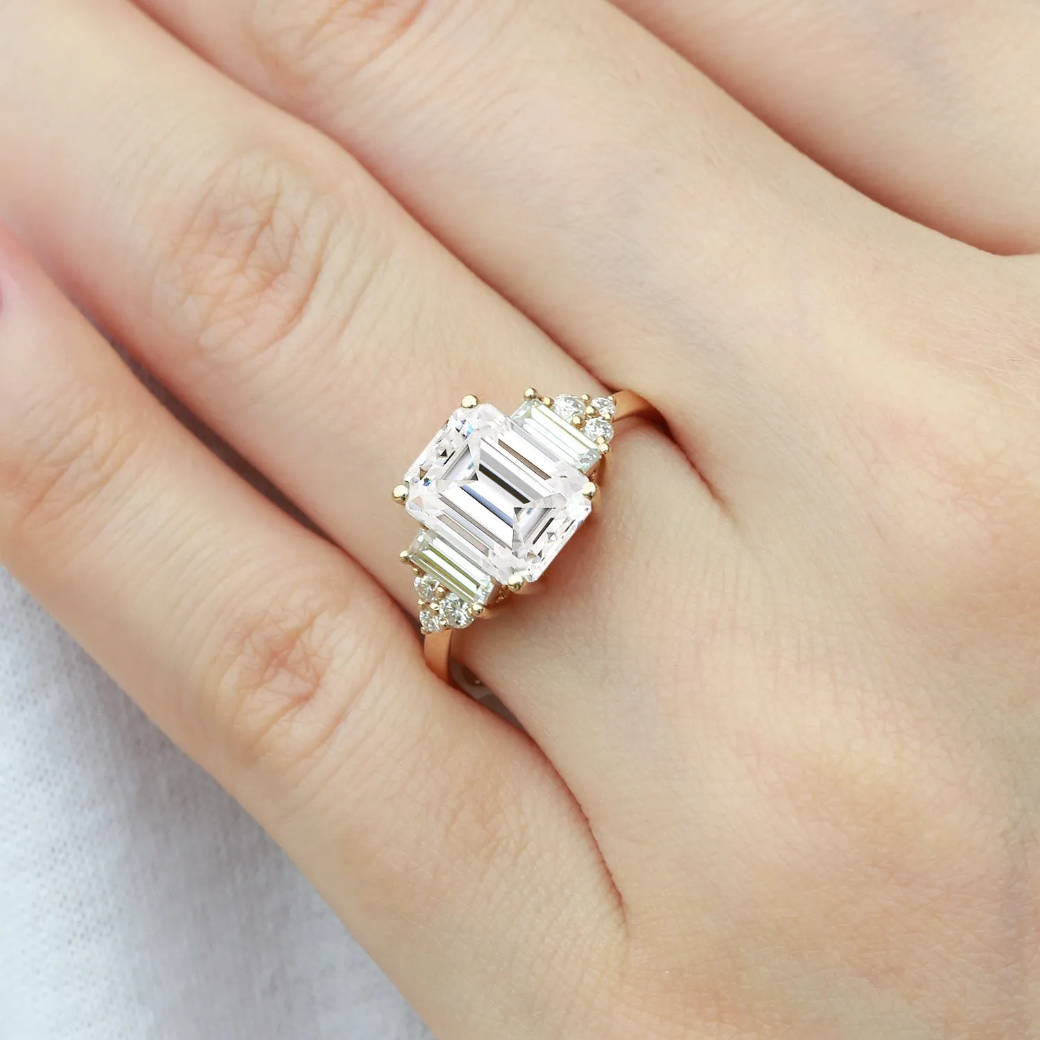 Emerald Cut Moissanite Vintage Three-stone Engagement Ring