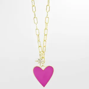 Enamel Heart/Star Necklace Hot Pink J5