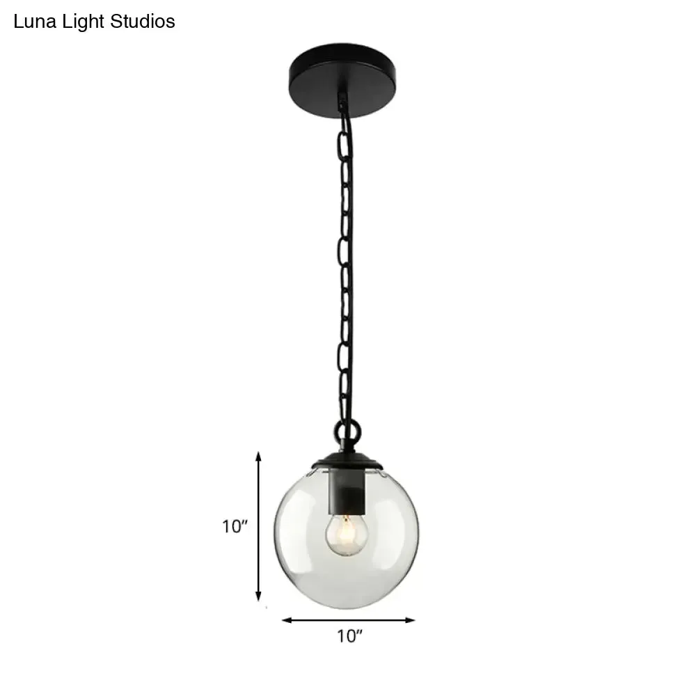 Farmhouse Clear Glass Single-Bulb Pendant Ceiling Light - Black Globe Design, 8"/10"/12" Wide - Ideal for Dining Room with Chain