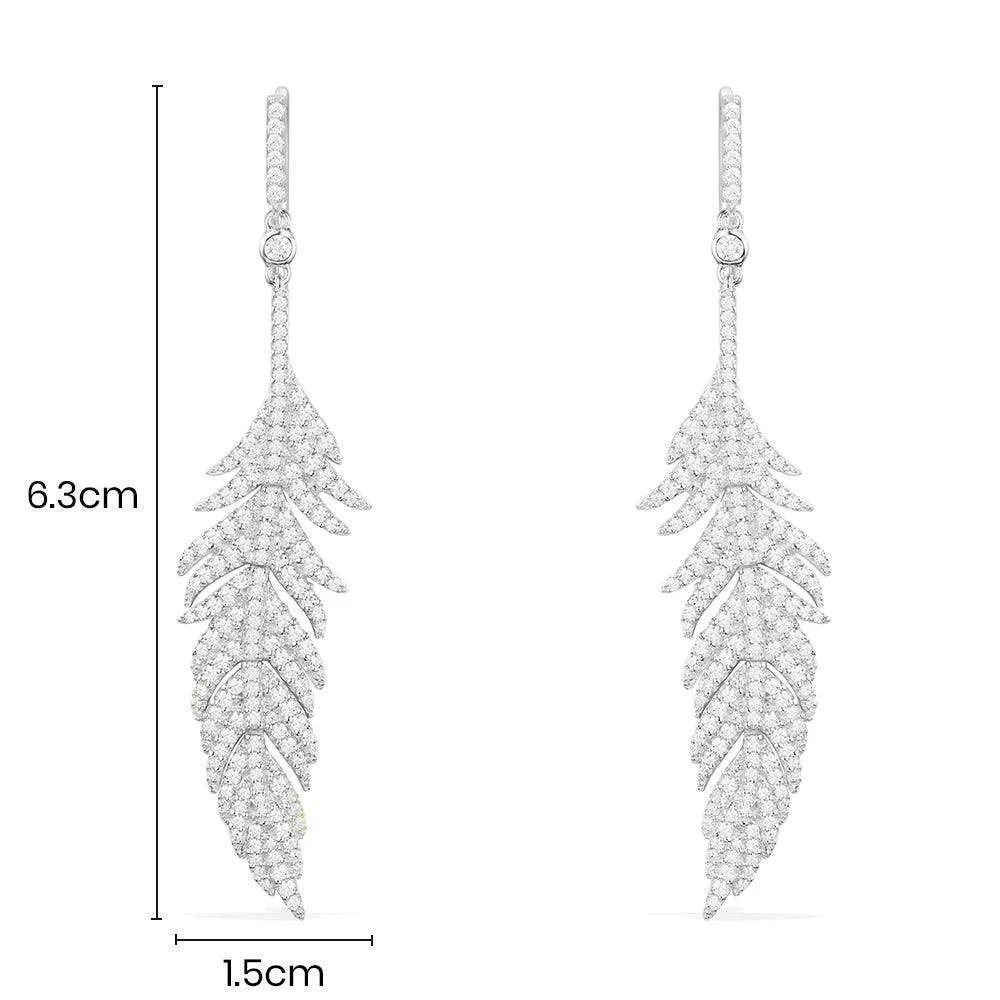 Feather Drop Earrings - Silver