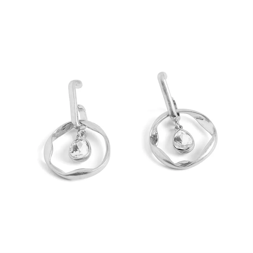 Floating Stone Hoop Artisan Earrings - Matte Silver