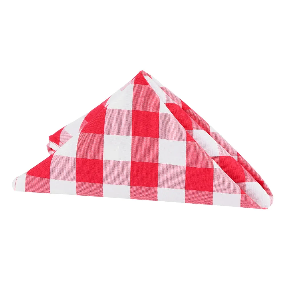 Gingham Checkered Polyester Napkin 20"x20" - Red & White