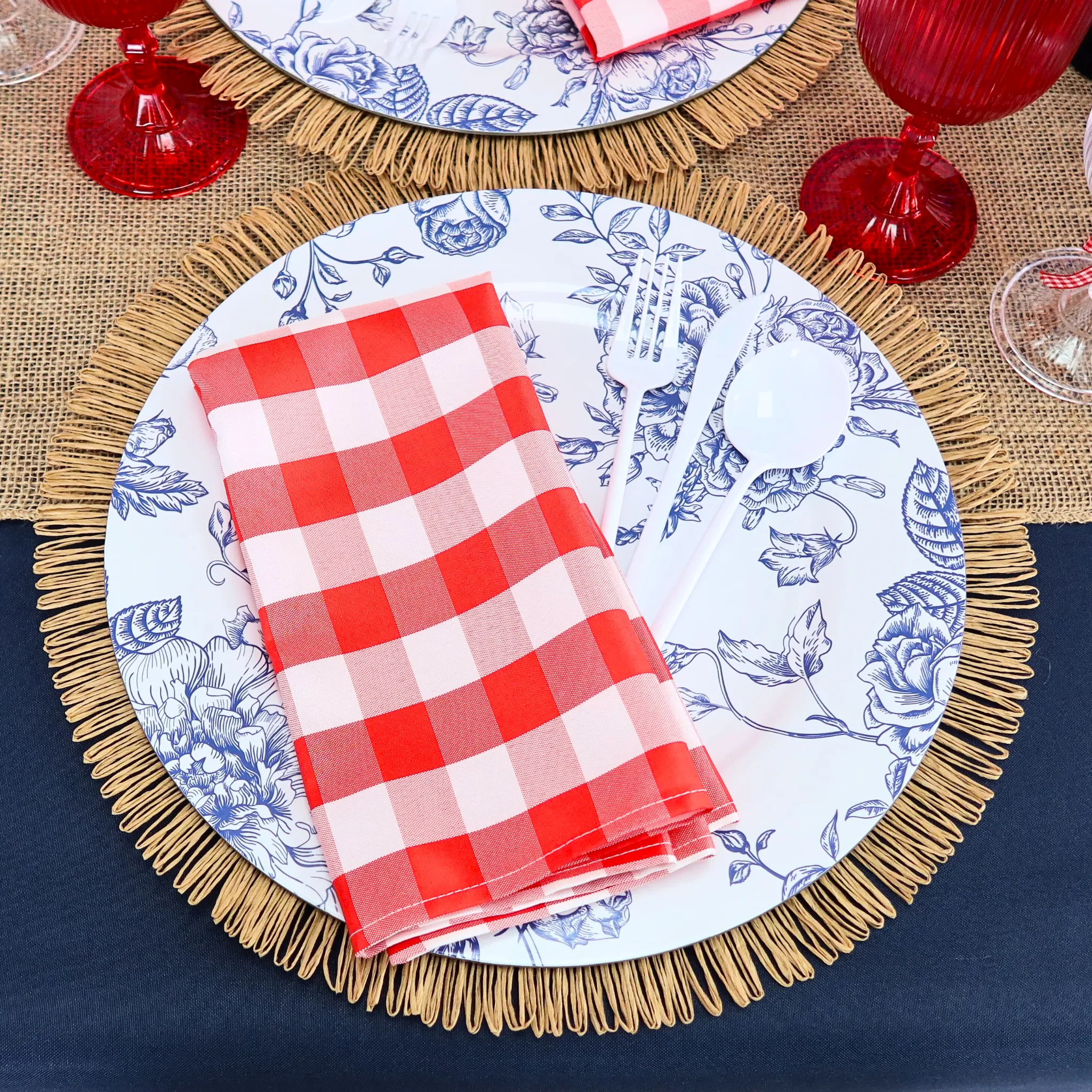 Gingham Checkered Polyester Napkin 20"x20" - Red & White