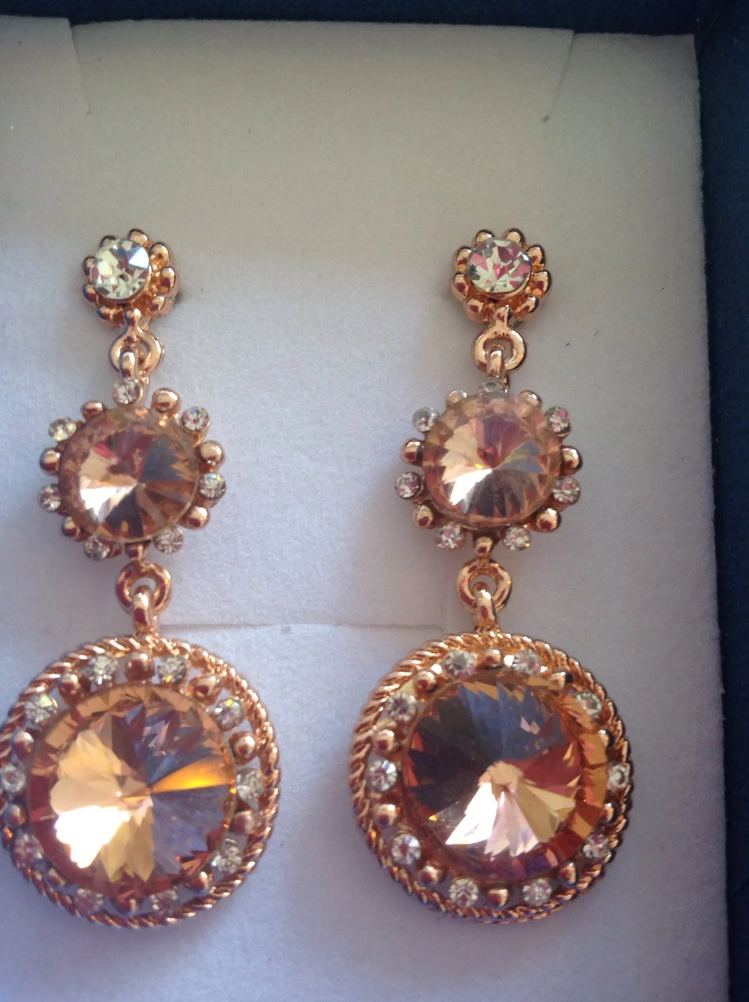 glass Austrian crystal earrings in rosetone