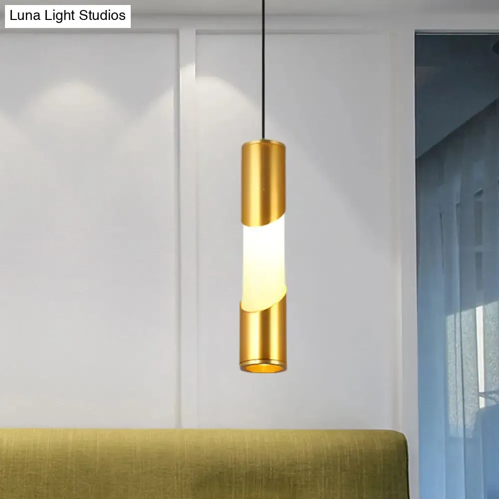 Gold LED Tube Pendant Light - Modern Metallic Hanging Lamp for Restaurants, Warm/White Lighting