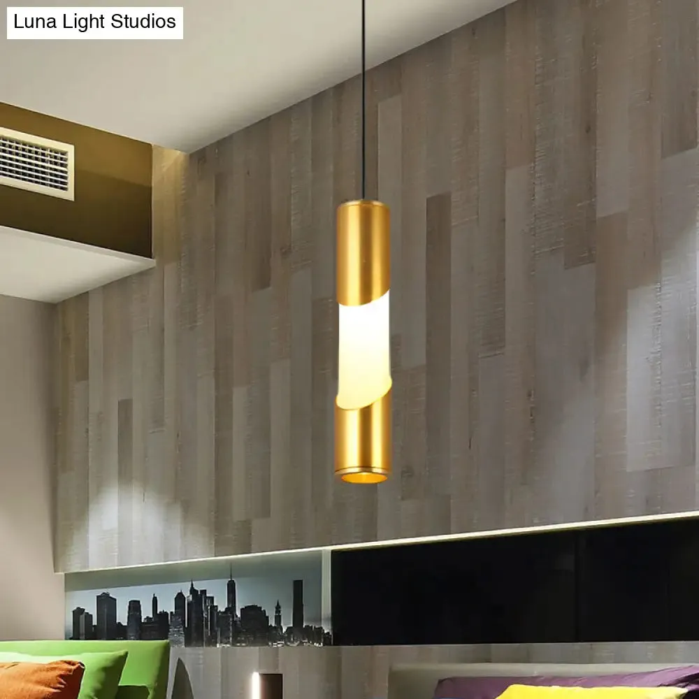 Gold LED Tube Pendant Light - Modern Metallic Hanging Lamp for Restaurants, Warm/White Lighting