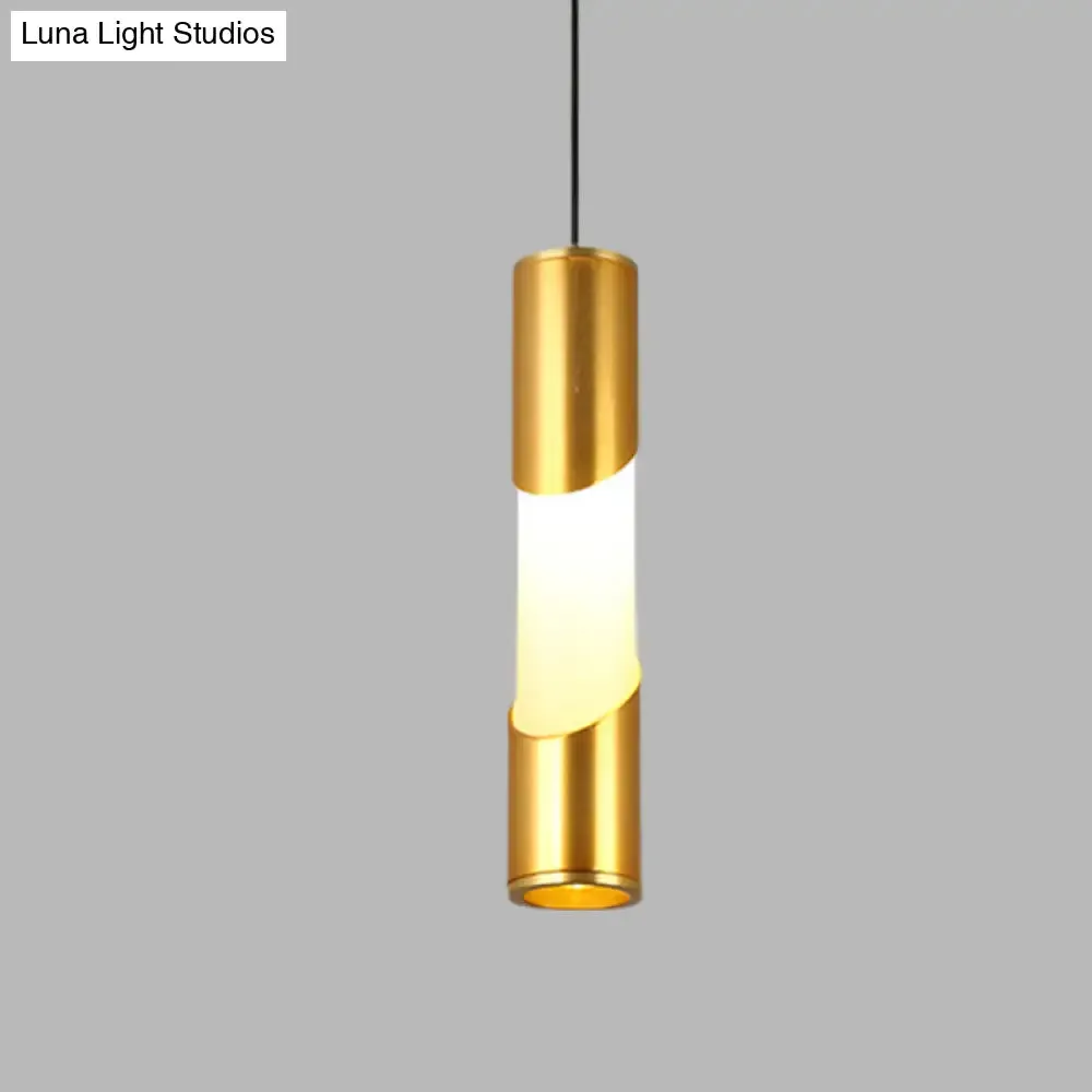 Gold LED Tube Pendant Light - Modern Metallic Hanging Lamp for Restaurants, Warm/White Lighting