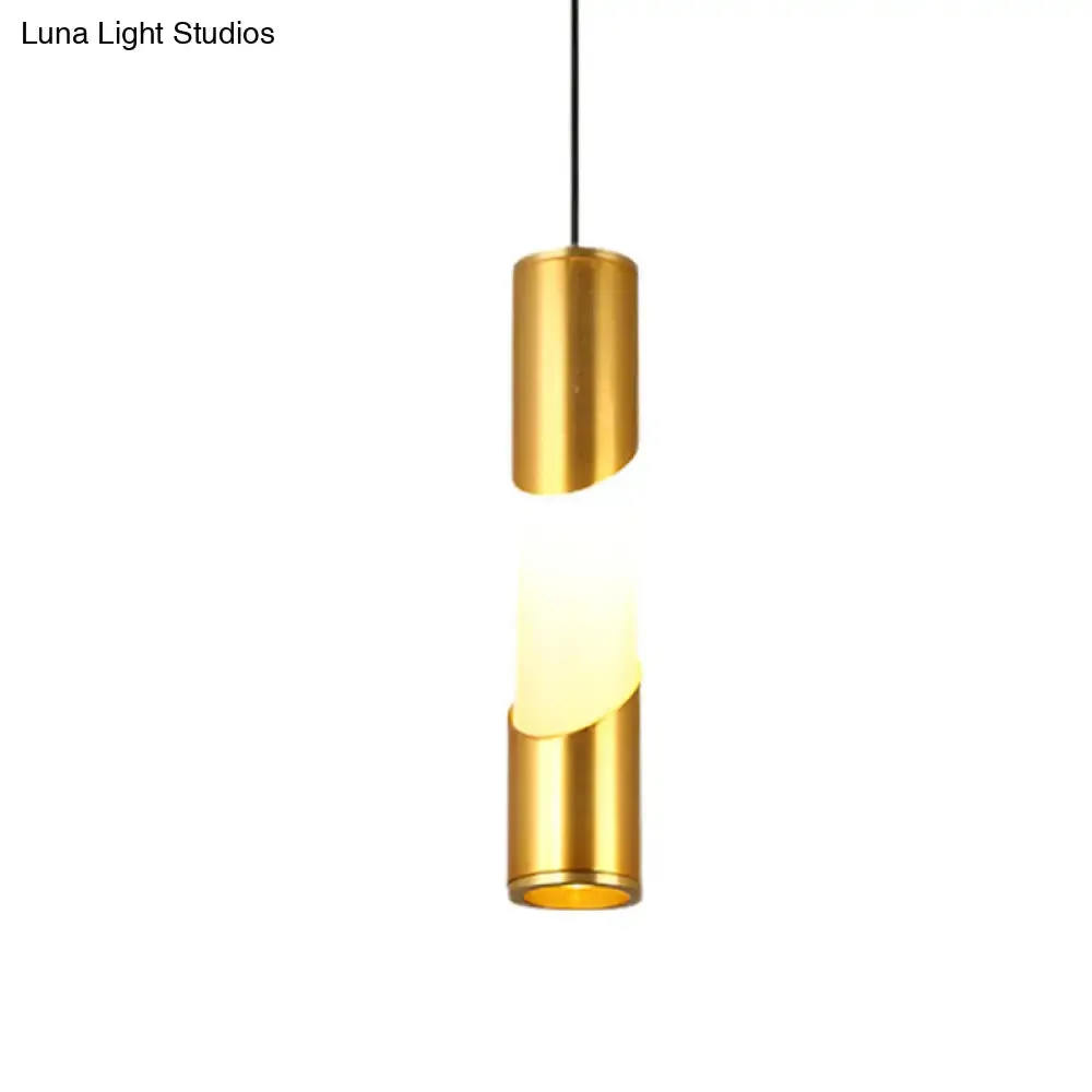 Gold LED Tube Pendant Light - Modern Metallic Hanging Lamp for Restaurants, Warm/White Lighting