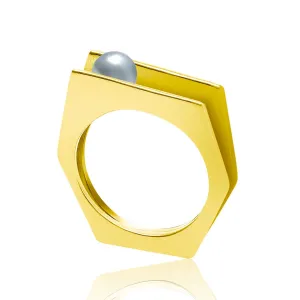 Gold Ring Grey Pearl Alvaro