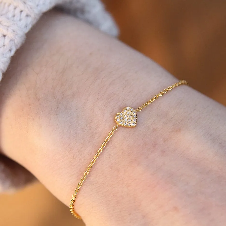 Gold Vermeil CZ Pave Heart Bracelet