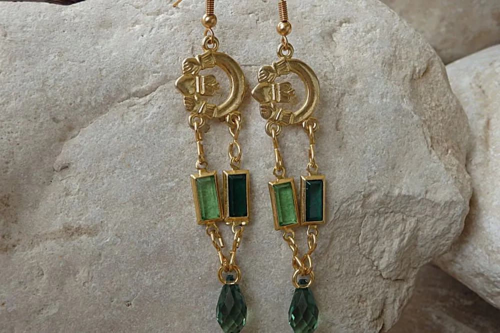 Green and gold earrings