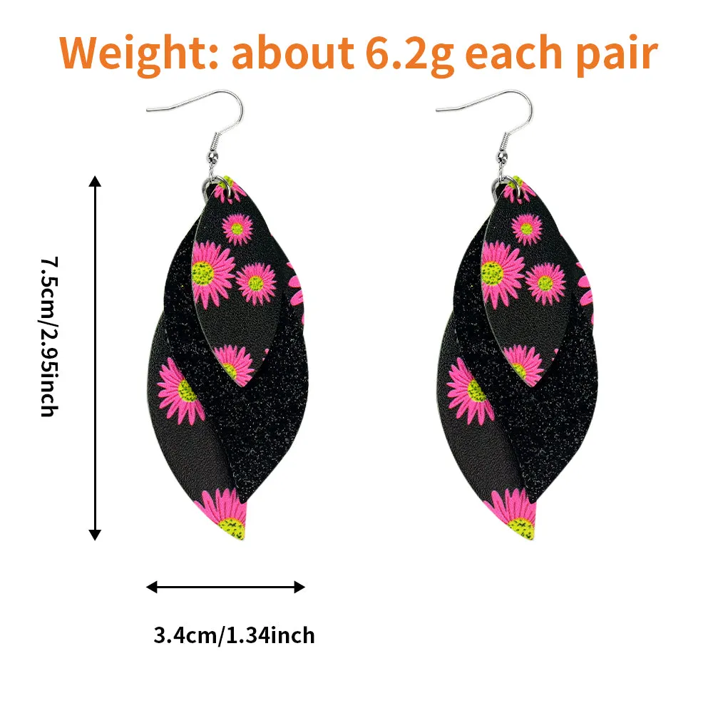 Hawaiian Floral Faux Leather Teardrop Ear Bling Two Styles Available