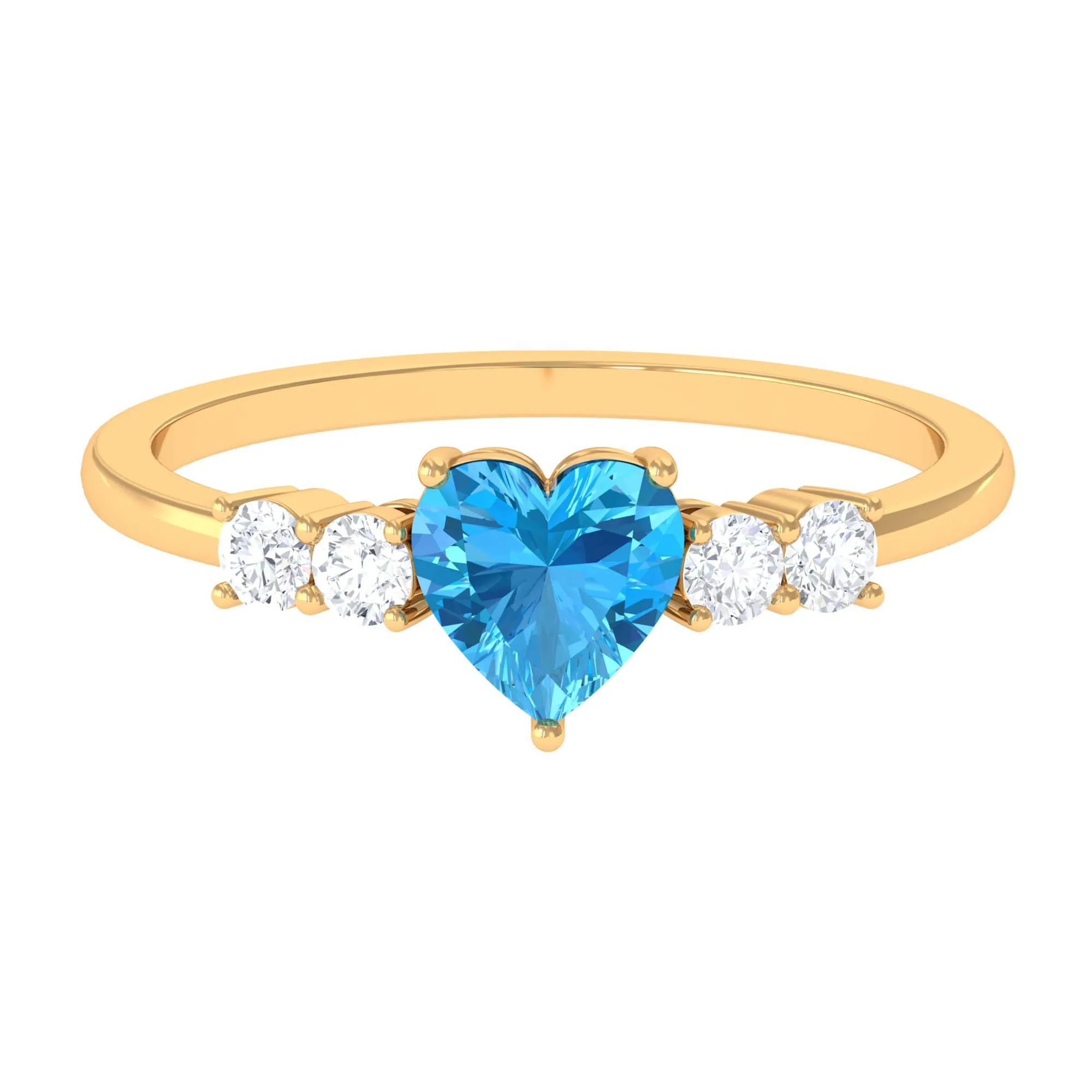 Heart Shape Swiss Blue Topaz Solitaire Promise Ring with Diamond