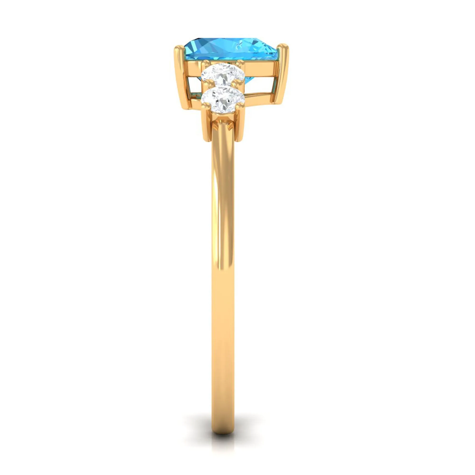 Heart Shape Swiss Blue Topaz Solitaire Promise Ring with Diamond