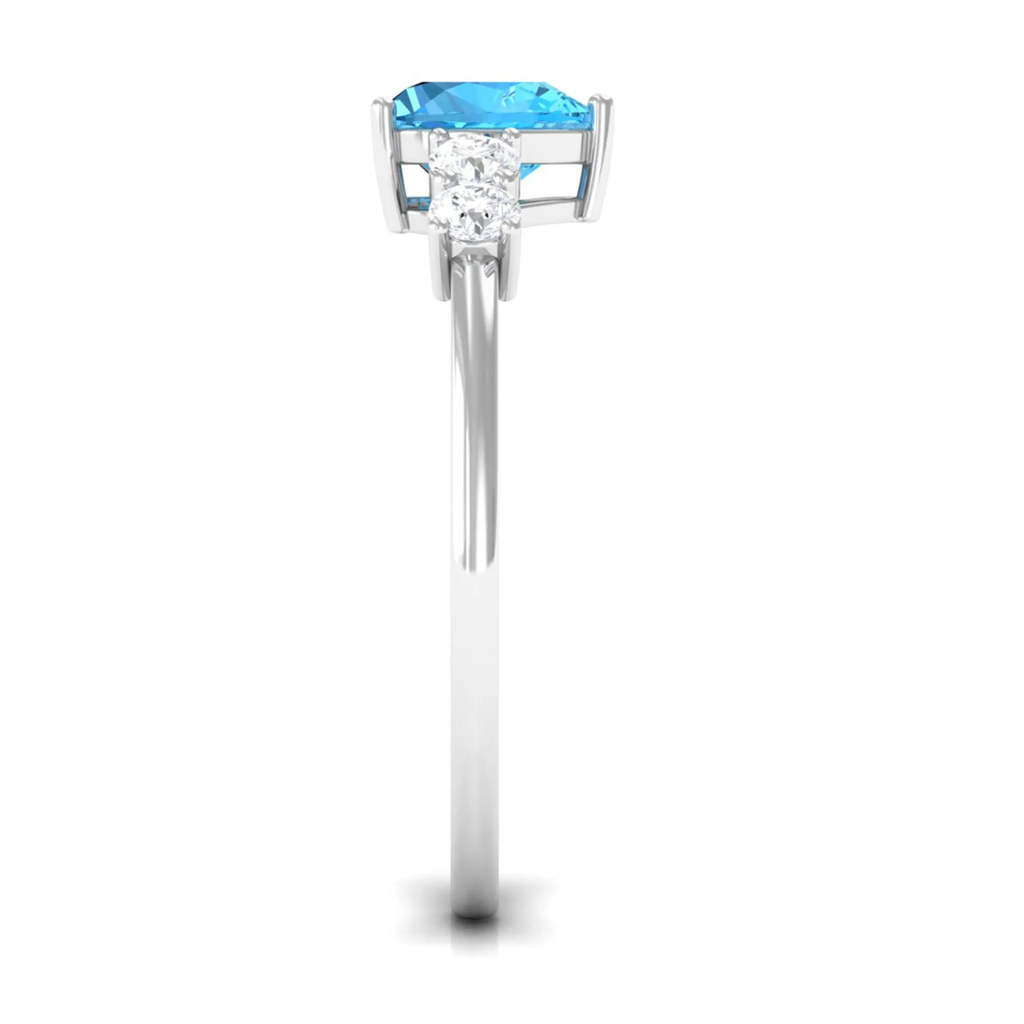 Heart Shape Swiss Blue Topaz Solitaire Promise Ring with Diamond