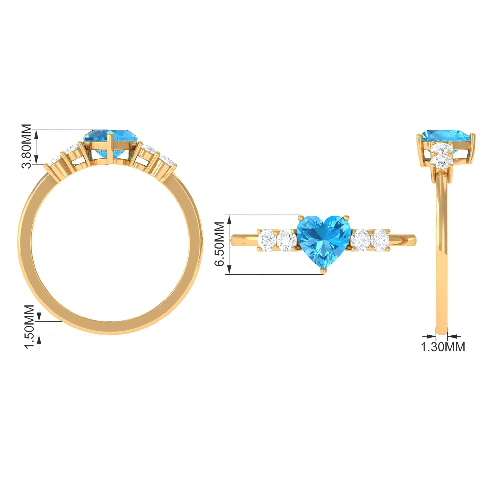 Heart Shape Swiss Blue Topaz Solitaire Promise Ring with Diamond