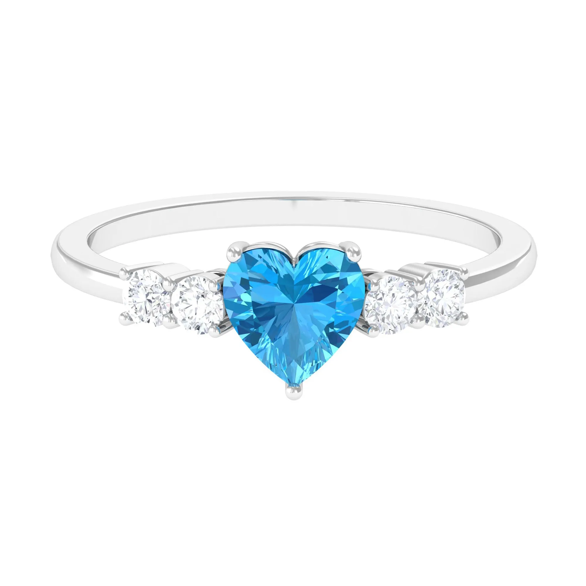 Heart Shape Swiss Blue Topaz Solitaire Promise Ring with Diamond