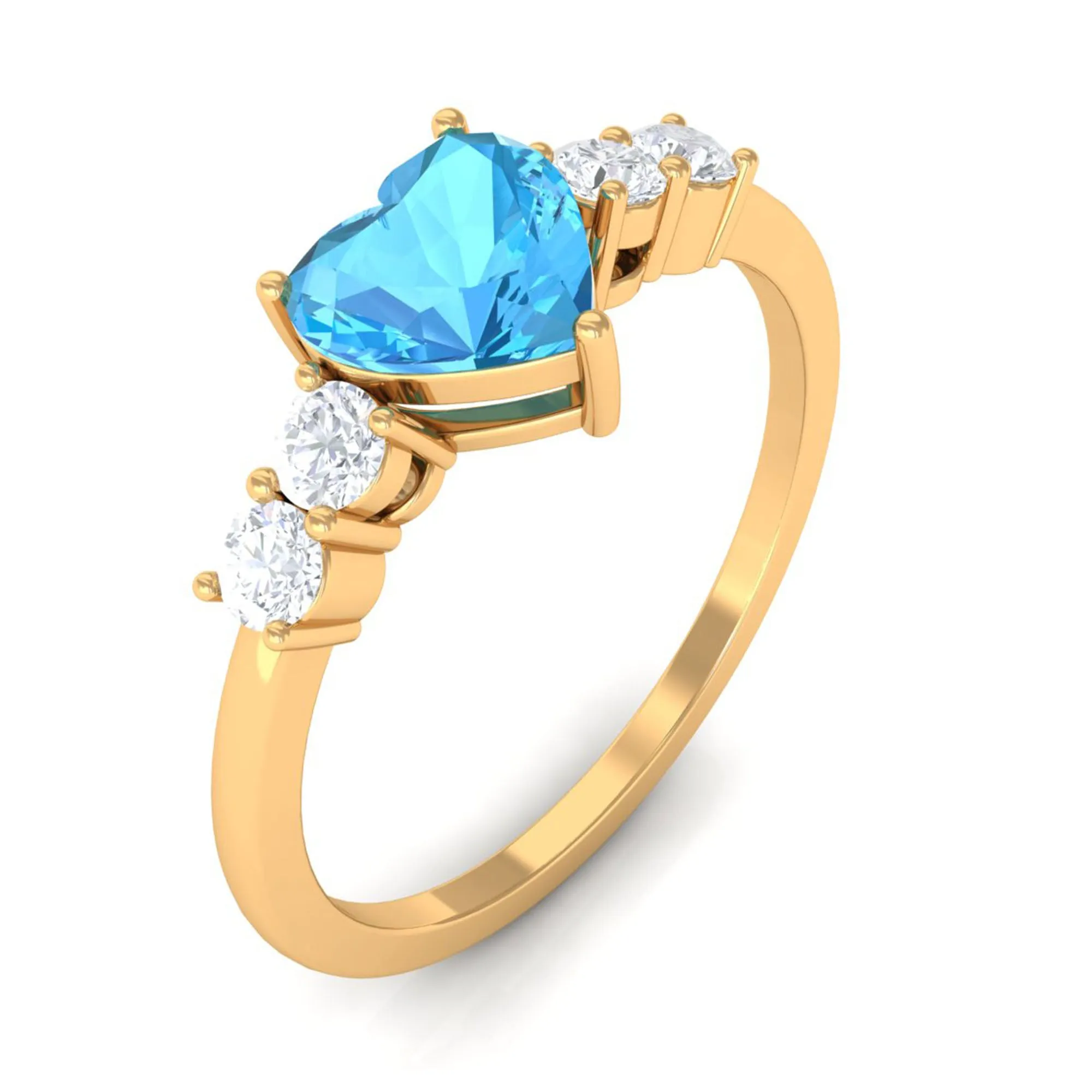 Heart Shape Swiss Blue Topaz Solitaire Promise Ring with Diamond