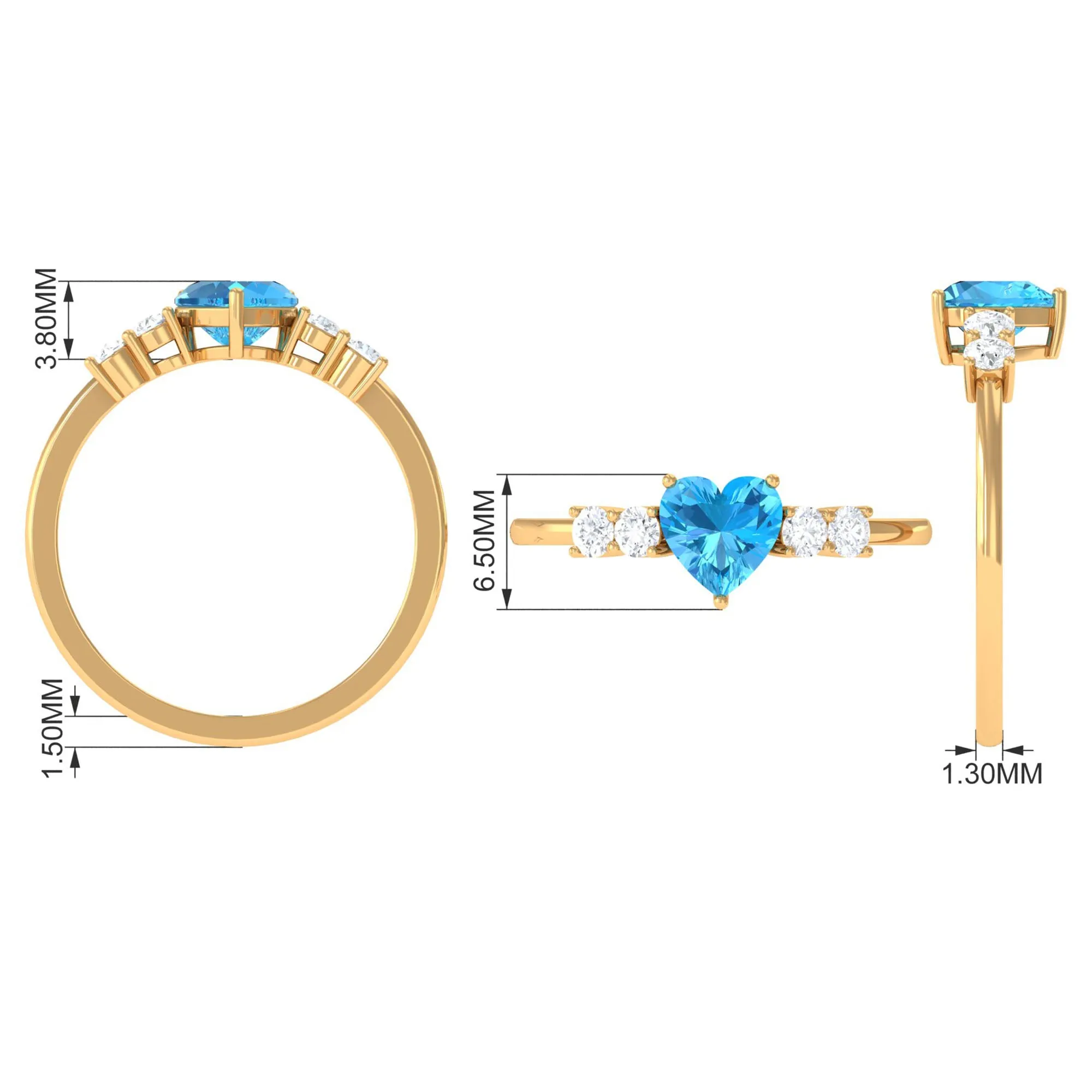 Heart Shape Swiss Blue Topaz Solitaire Promise Ring with Diamond