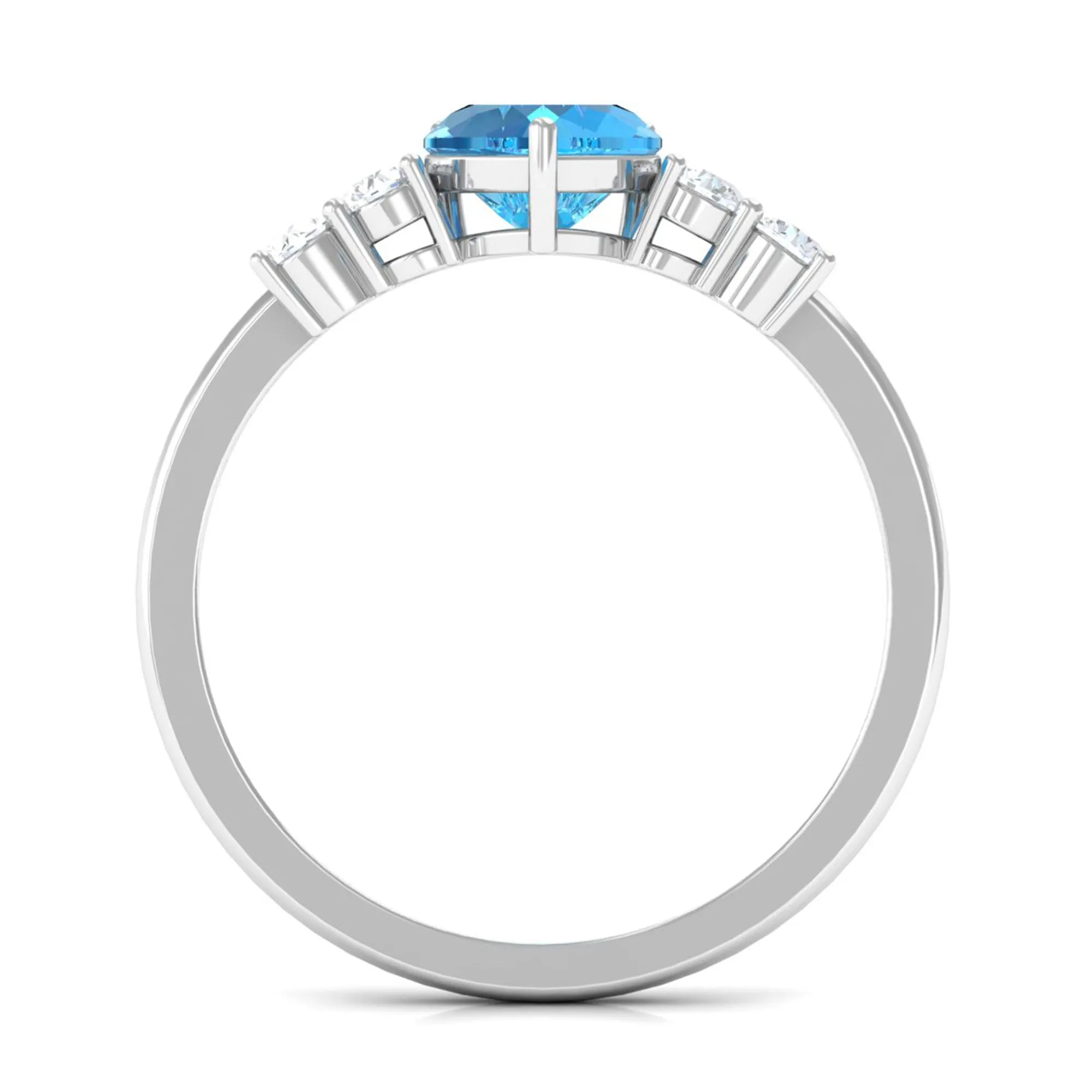 Heart Shape Swiss Blue Topaz Solitaire Promise Ring with Diamond