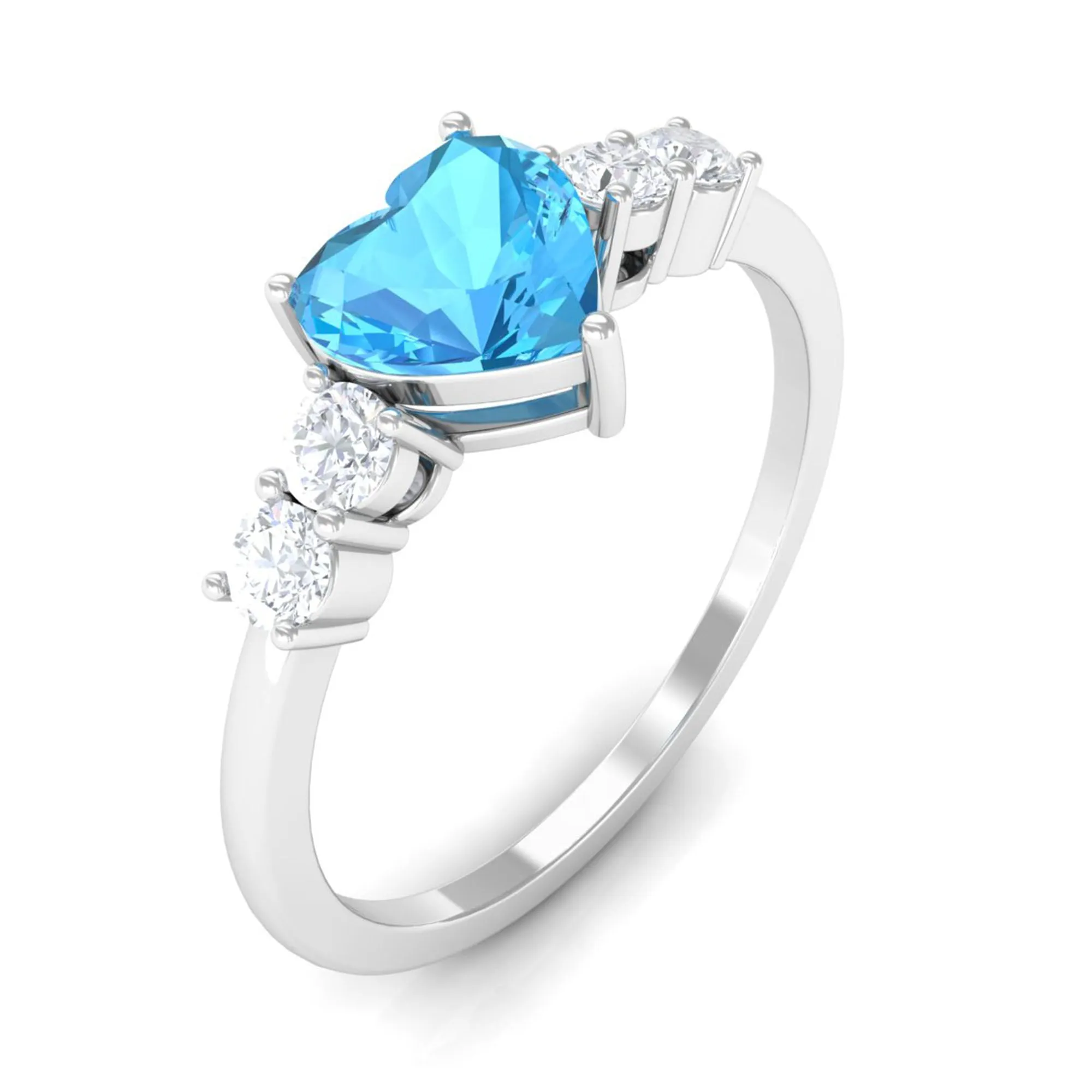 Heart Shape Swiss Blue Topaz Solitaire Promise Ring with Diamond