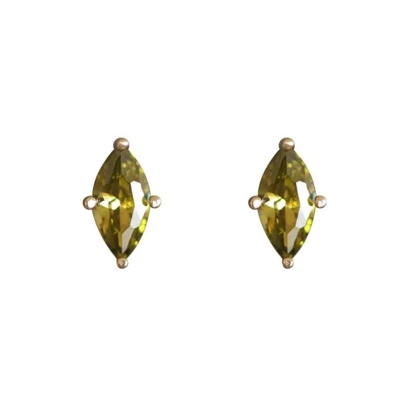 Horse Eye Olive Green Peridot Stud Earrings - 925 Sterling Silver