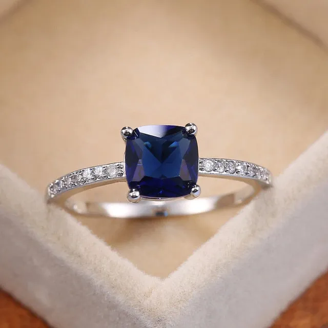 Huitan Square Blue Series Stone Women Rings / Simple Minimalist Ring