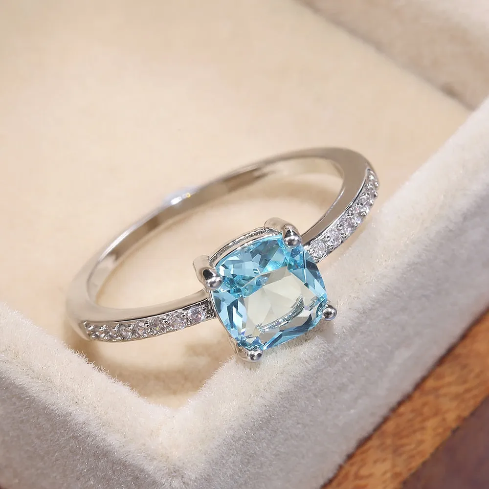 Huitan Square Blue Series Stone Women Rings / Simple Minimalist Ring