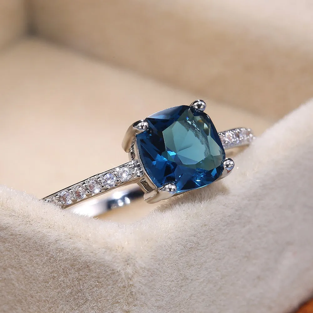 Huitan Square Blue Series Stone Women Rings / Simple Minimalist Ring