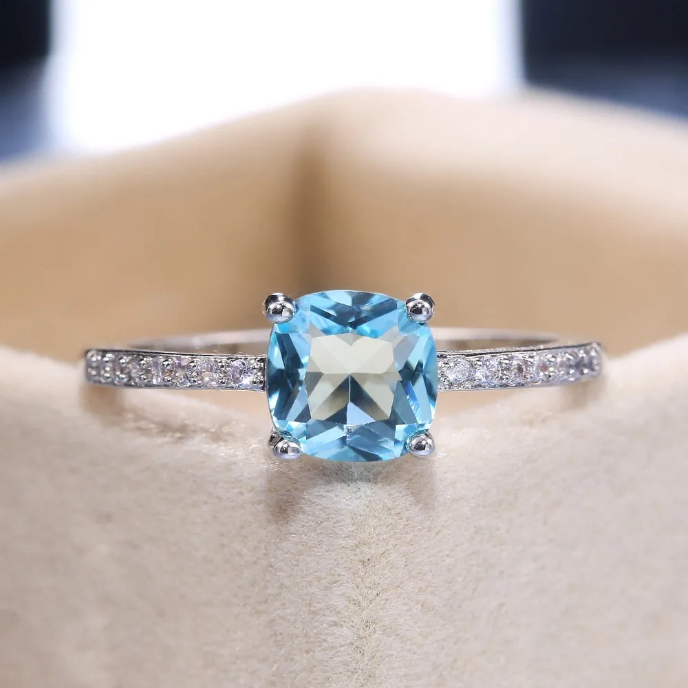 Huitan Square Blue Series Stone Women Rings / Simple Minimalist Ring