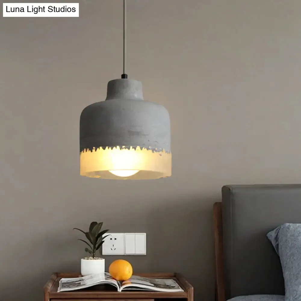 Industrial 1-Light Grey Cement Ceiling Pendant Lamp for Restaurants