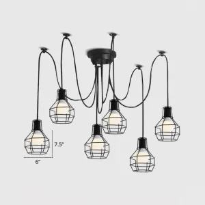 Industrial Black Iron Wire Ball Cage Pendant Lamp for Dining Room