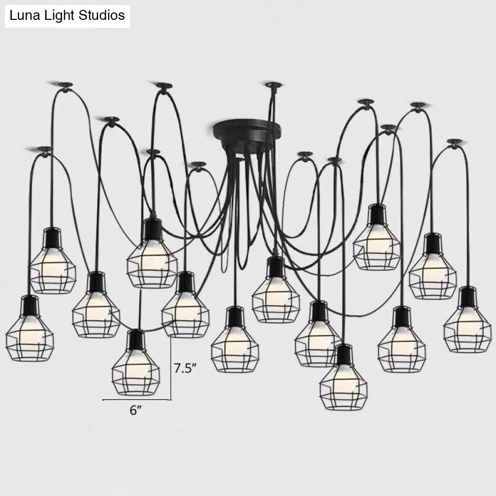 Industrial Black Iron Wire Ball Cage Pendant Lamp for Dining Room