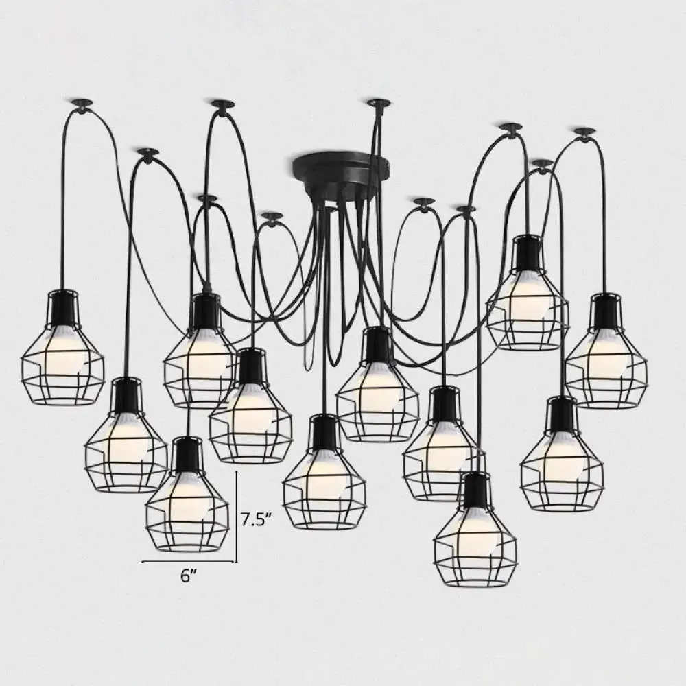 Industrial Black Iron Wire Ball Cage Pendant Lamp for Dining Room