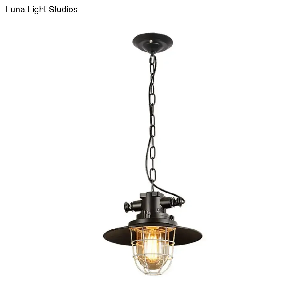 Industrial Black Wire Cage Pendant Light with Clear Glass Shade