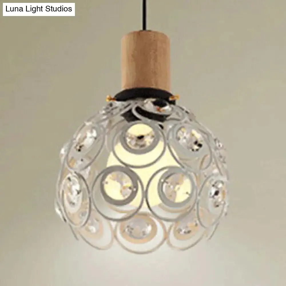 Industrial Dome Hanging Ceiling Light with Crystal Bead Deco - 1 Head Pendant Light in Black/White for Restaurants