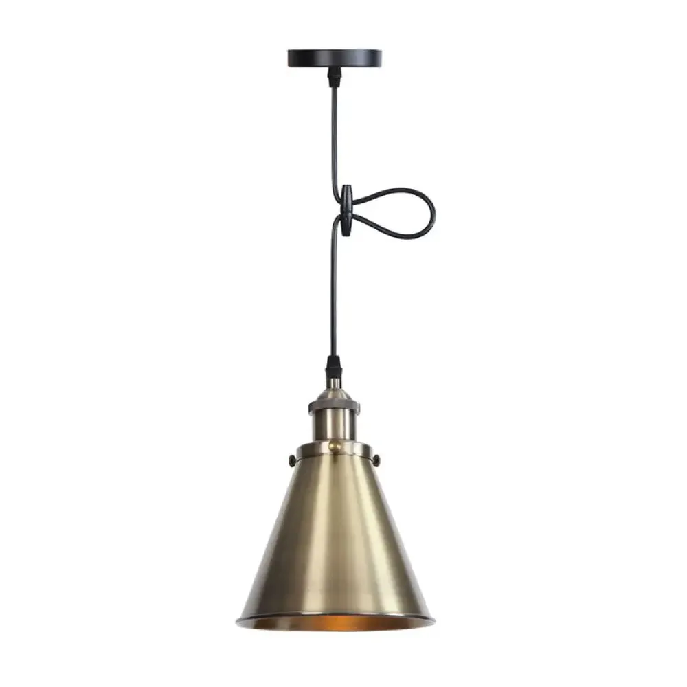 Industrial Horn Shaped Pendant Light in Rust/Copper/Brass - 1-Light Bedside Fixture