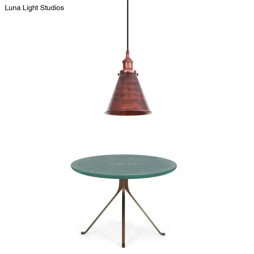 Industrial Horn Shaped Pendant Light in Rust/Copper/Brass - 1-Light Bedside Fixture