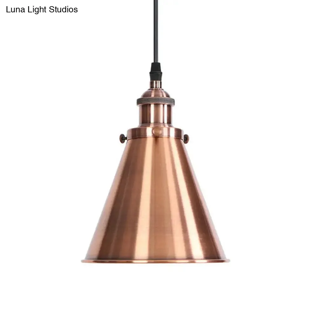 Industrial Horn Shaped Pendant Light in Rust/Copper/Brass - 1-Light Bedside Fixture