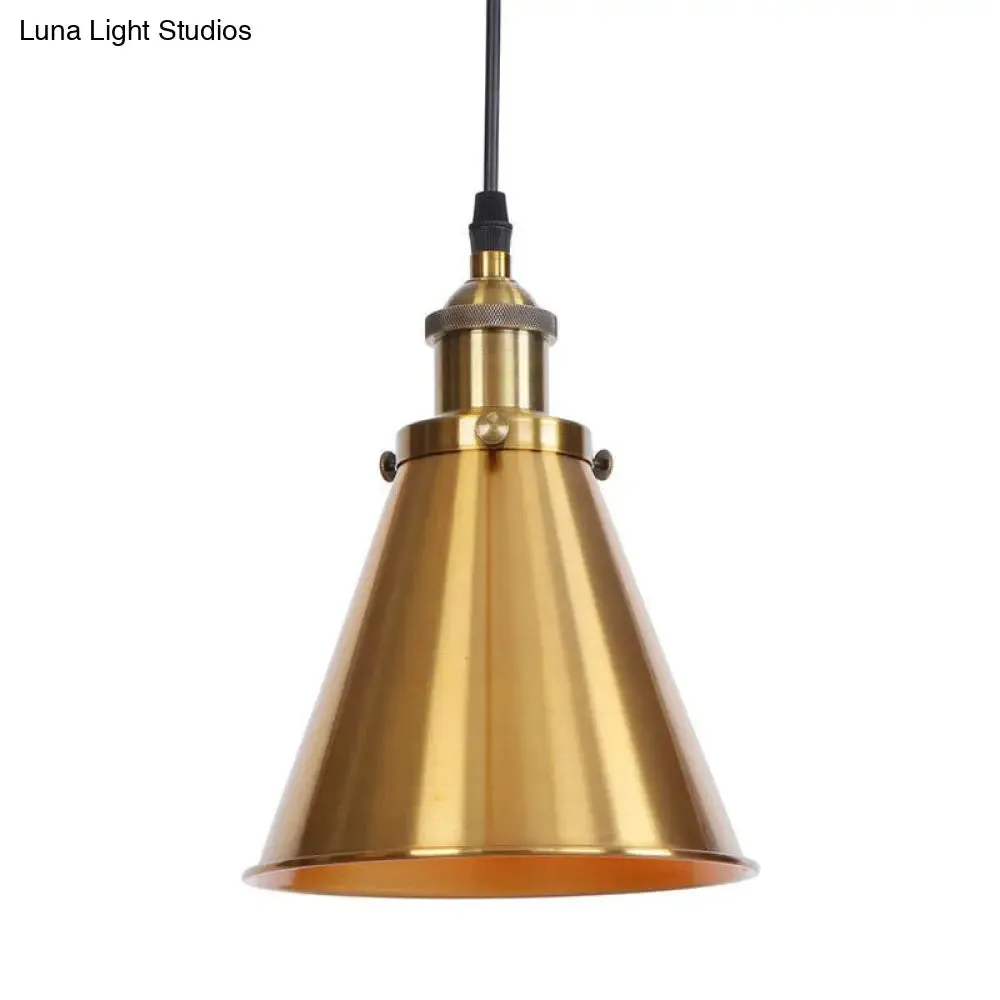 Industrial Horn Shaped Pendant Light in Rust/Copper/Brass - 1-Light Bedside Fixture