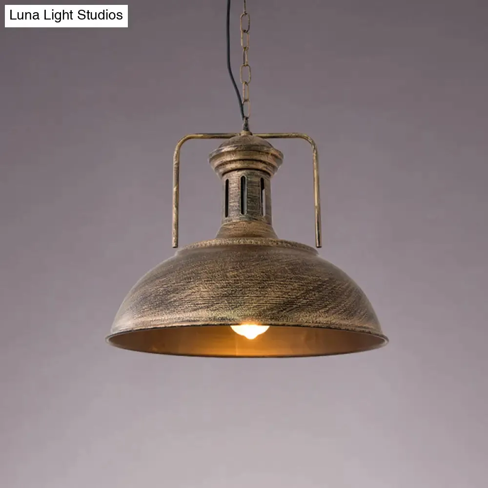 Industrial Metal Bowl Ceiling Lamp - Factory Style 1 Bulb Pendant Light, 12.5"/16.5" Width, Rust/Bronze Finish - Perfect for Restaurants