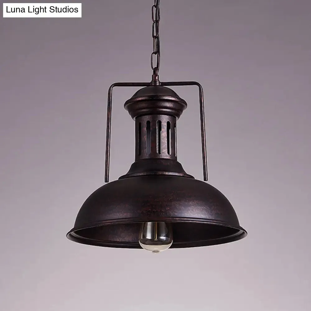 Industrial Metal Bowl Ceiling Lamp - Factory Style 1 Bulb Pendant Light, 12.5"/16.5" Width, Rust/Bronze Finish - Perfect for Restaurants