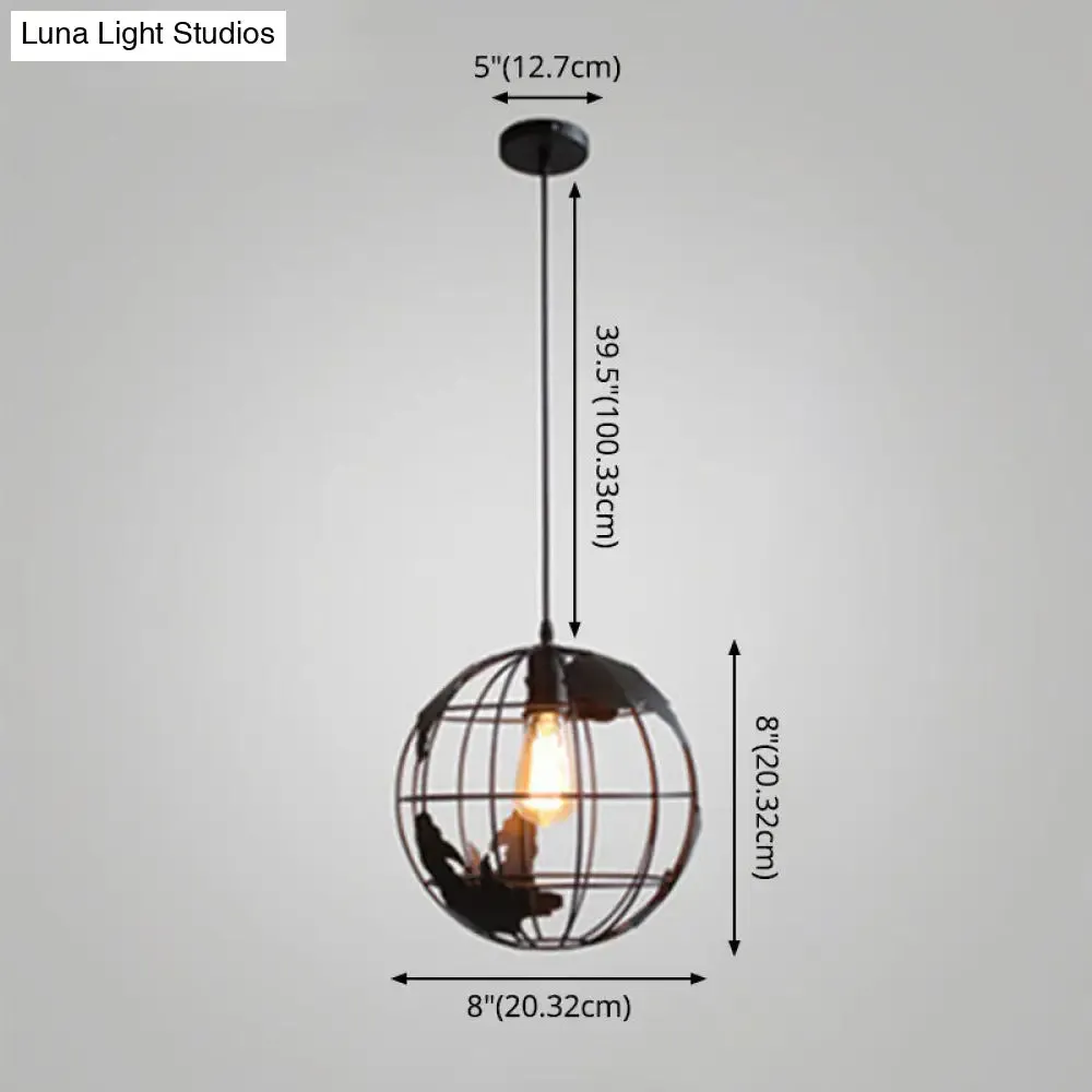 Industrial Metallic Pendant Light with Cage Globe Design for Coffee Shop - 1 Light Ceiling Fixture