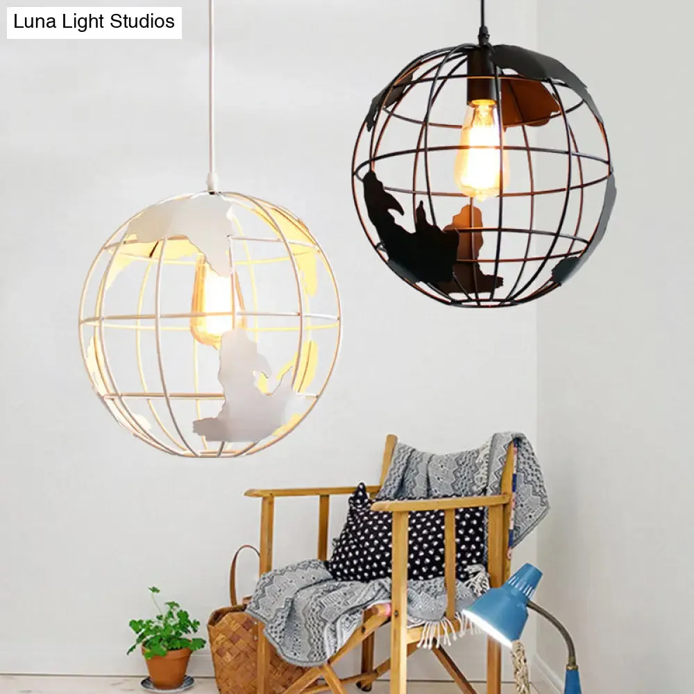 Industrial Metallic Pendant Light with Cage Globe Design for Coffee Shop - 1 Light Ceiling Fixture