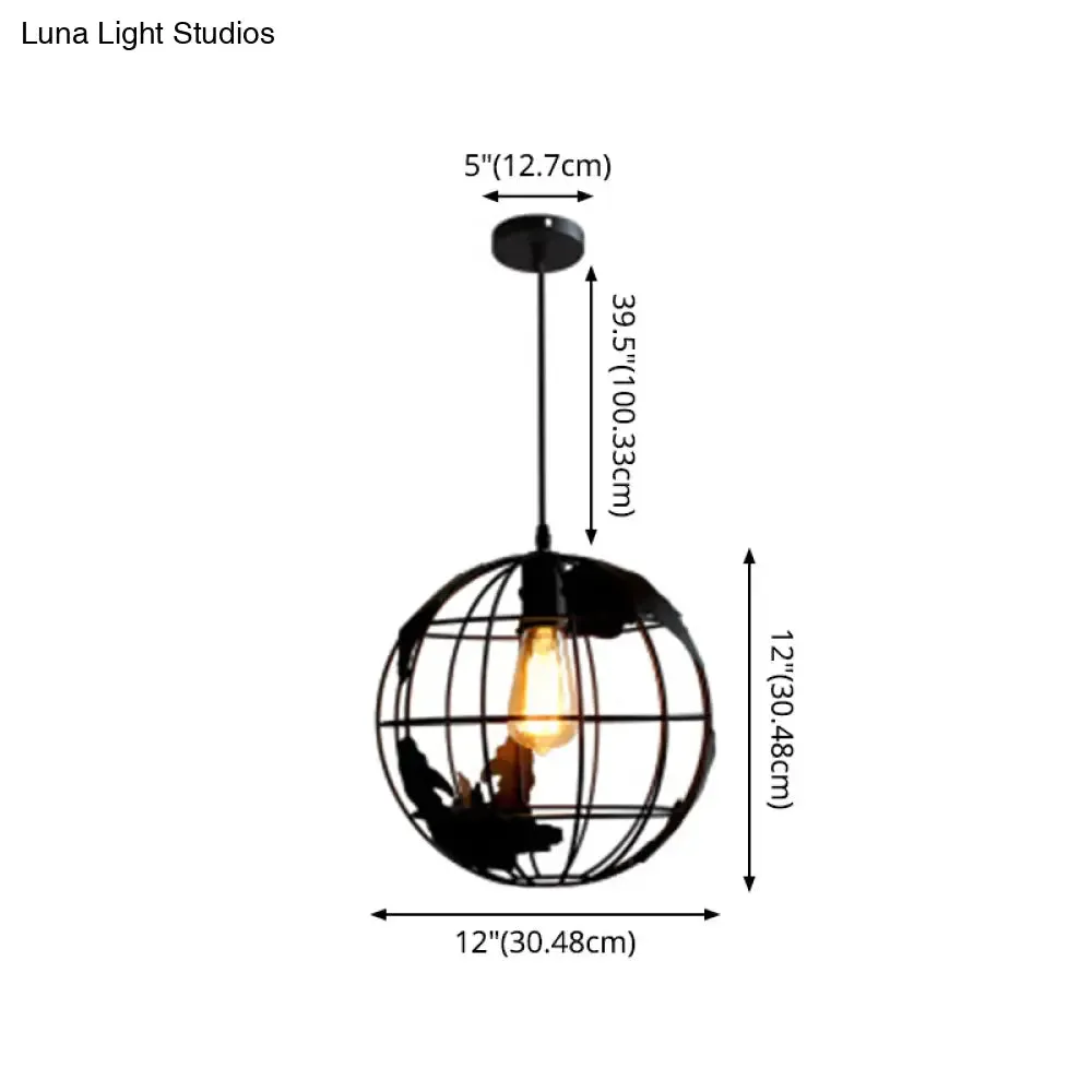 Industrial Metallic Pendant Light with Cage Globe Design for Coffee Shop - 1 Light Ceiling Fixture