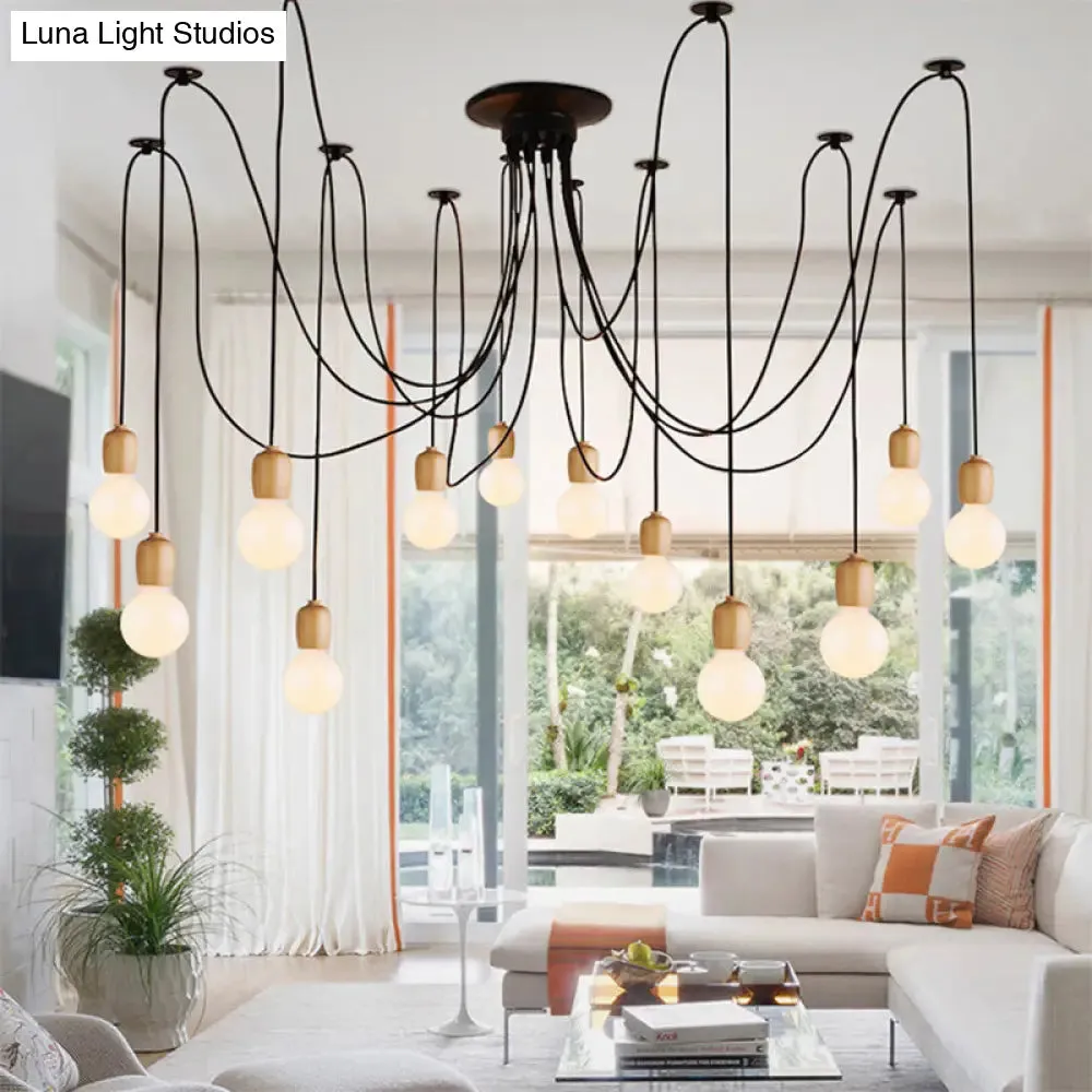 Industrial Wood Dining Room Pendant Lamp with Exposed Bulb and Swag Design