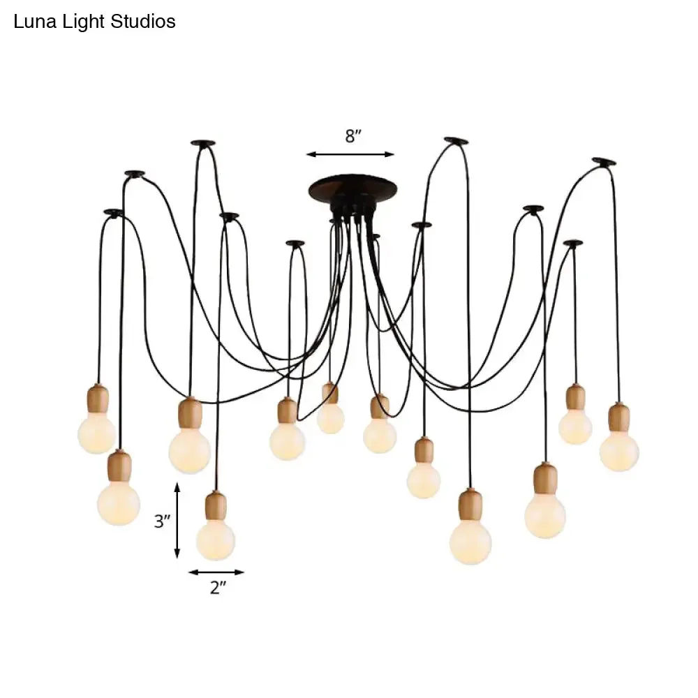 Industrial Wood Dining Room Pendant Lamp with Exposed Bulb and Swag Design