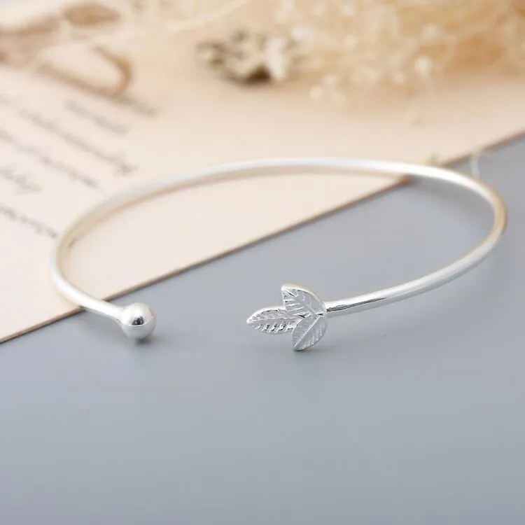 Japanese and Korean simple 925 silver leaf bracelet