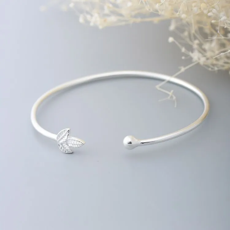 Japanese and Korean simple 925 silver leaf bracelet