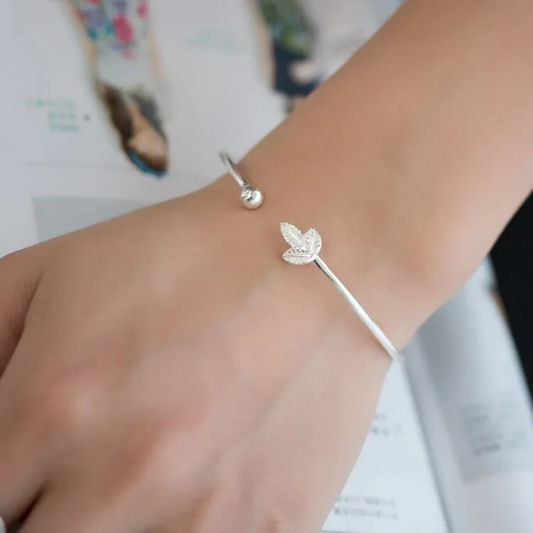 Japanese and Korean simple 925 silver leaf bracelet